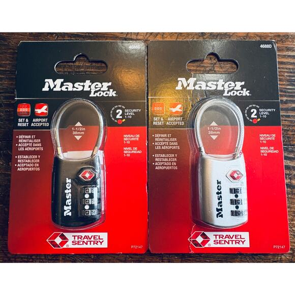 Set of 2 Master Lock Padlock, Set Your Own Combo Locks for Luggage, Travel - Picture 1 of 4